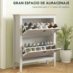 Zapatero Emile Homcom 2 compartimentos blanco 95,5x80x24 cm