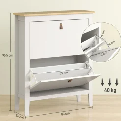 Zapatero Emile Homcom 2 compartimentos blanco 95,5x80x24 cm