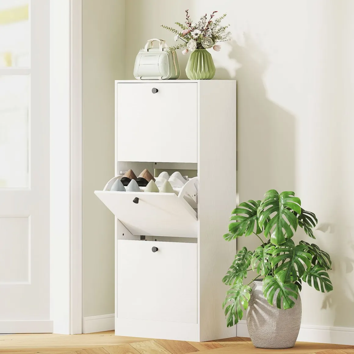Zapatero Emue Homcom de 3 cajones blanco 115x47x28 cm