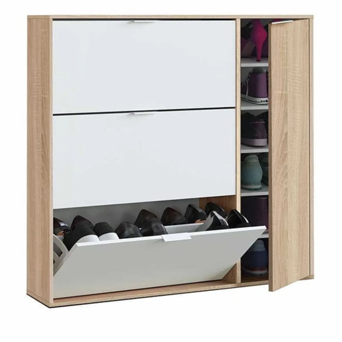 Zapatero Fifo 4 puertas roble canadian/blanco 115x106x22 cm