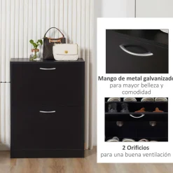 Zapatero Heracles Homcom 2 puertas 8 pares de zapatos negro 80x60x24 cm