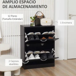 Zapatero Heracles Homcom 2 puertas 8 pares de zapatos negro 80x60x24 cm