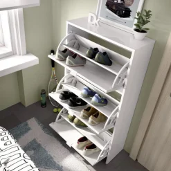 Zapatero Jazz con 3 puertas abatibles blanco brillo 113x61x25 cm