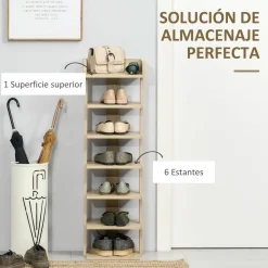 Zapatero Kaori Homcom 7 niveles 6 pares natural 104x32x30 cm