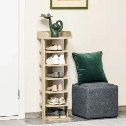 Zapatero Kaori Homcom 7 niveles 6 pares natural 104x32x30 cm
