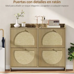Zapatero Magnolia Homcom 4 puertas 16 pares natural 88x104,5x88 cm