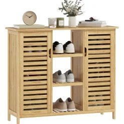Zapatero Maní Homcom 2 puertas con 3 estantes natural 86x100x33 cm
