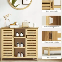 Zapatero Maní Homcom 2 puertas con 3 estantes natural 86x100x33 cm