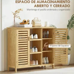 Zapatero Maní Homcom 2 puertas con 3 estantes natural 86x100x33 cm