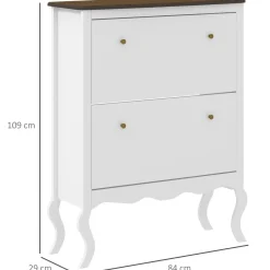 Zapatero Melocotón Homcom 2 cajones abatibles blanco 109x84x29 cm