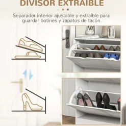Zapatero Milú Homcom 2 cajones abatibles blanco 83x81,5x25 cm