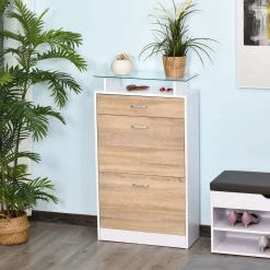 Zapatero Momo Homcom 2 puertas con cajón natural/blanco 105,5x60x24 cm