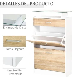 Zapatero Momo Homcom 2 puertas con cajón natural/blanco 105,5x60x24 cm