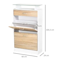Zapatero Momo Homcom 2 puertas con cajón natural/blanco 105,5x60x24 cm