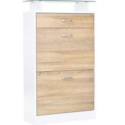 Zapatero Momo Homcom 2 puertas con cajón natural/blanco 105,5x60x24 cm