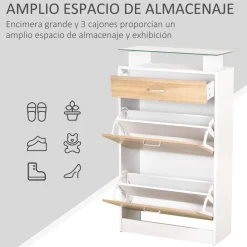 Zapatero Momo Homcom 2 puertas con cajón natural/blanco 105,5x60x24 cm