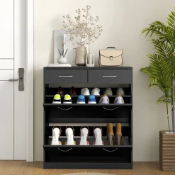 Zapatero Noche Homcom 2 cajones con 2 puertas negro 91,5x80x30 cm