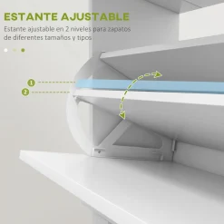 Zapatero Nussa Homcom 2 puertas + cajón 8 pares blanco 98,5x60x23,5 cm