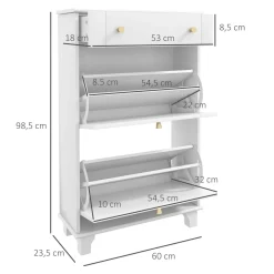 Zapatero Nussa Homcom 2 puertas + cajón 8 pares blanco 98,5x60x23,5 cm
