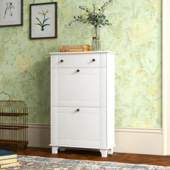 Zapatero Nussa Homcom 2 puertas + cajón 8 pares blanco 98,5x60x23,5 cm
