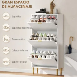 Zapatero Piña Homcom 3 puertas 18 pares blanco 128x60x24 cm