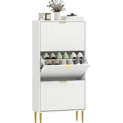 Zapatero Piña Homcom 3 puertas 18 pares blanco 128x60x24 cm