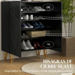 Zapatero Pro Homcom 2 puertas + 5 estantes negro 97x72x31,5 cm