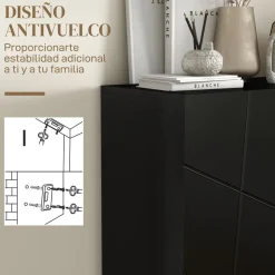 Zapatero Pro Homcom 2 puertas + 5 estantes negro 97x72x31,5 cm