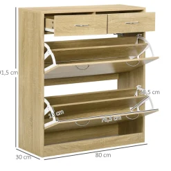 Zapatero Roka Homcom 2 cajones abatibles 12 pares roble 91,5x80x30 cm