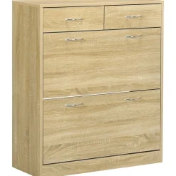Zapatero Roka Homcom 2 cajones abatibles 12 pares roble 91,5x80x30 cm