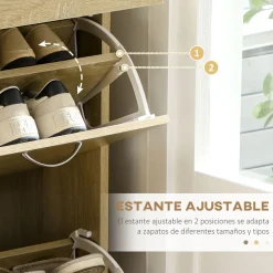 Zapatero Roka Homcom 2 cajones abatibles 12 pares roble 91,5x80x30 cm