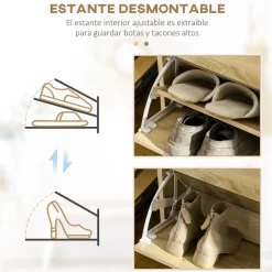 Zapatero Roka Homcom 2 cajones abatibles 12 pares roble 91,5x80x30 cm