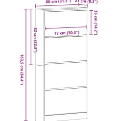 Zapatero Romo 4 puertas abatibles natural 163,5x80x21 cm