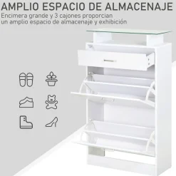 Zapatero Tarsia Homcom 3 cajones + estante blanco 105,5x60x24 cm