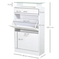 Zapatero Tarsia Homcom 3 cajones + estante blanco 105,5x60x24 cm