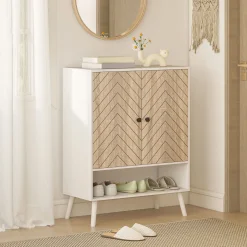 Zapatero Therian Homcom 2 puertas + estante blanco/natural 97x75x35 cm