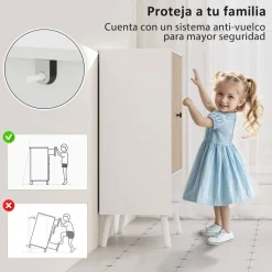 Zapatero Therian Homcom 2 puertas + estante blanco/natural 97x75x35 cm