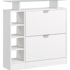Zapatero Toby Homcom 2 cajones + 4 estantes + repisa blanco 92x89x25 cm