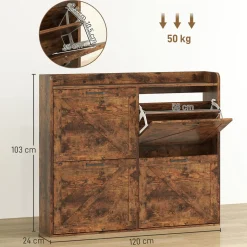Zapatero Vértice Homcom 4 puertas 24 pares marrón 103x120x24 cm