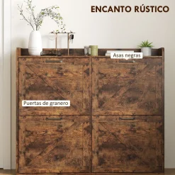 Zapatero Vértice Homcom 4 puertas 24 pares marrón 103x120x24 cm