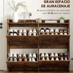 Zapatero Vértice Homcom 4 puertas 24 pares marrón 103x120x24 cm