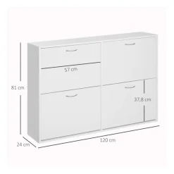 Zapatero Walk Homcom 4 cajones abatibles 16-24 pares blanco 81x120x24 cm